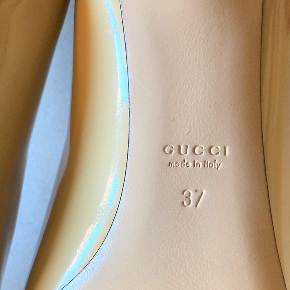 Gucci bamboo accent patent leather peep toe pump (beige / banana cream yellow) - Picture 4 of 12